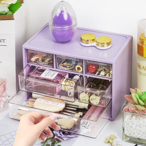 Desk Storage Organizer with 6 Mini Drawers, FODIENS Stackable Desktop Craft Drawer Cabinet, Clear Storage Box Caddy for Makeup Jewelry Office Craf...