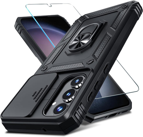 Janmitta for Samsung Galaxy A35 5G Case Built in Slide Camera Lens Cover+Screen Protector+Finger Ring Holder Kickstand,Heavy Duty Shockproof Full ...