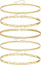Anklets for Women Waterproof, 18k Gold Plated Anklet Bracelets for Women Adjustable Cuban Figaro Link Chain Beach Set Layered Anklets Stackable An...