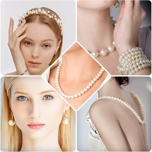 Pearl Beads for Craft, Anezus 200pcs Ivory Faux Fake Pearls, 12 MM Sew on Pearl Beads with Holes for Jewelry Making, Bracelets, Necklaces, Hairs, ...