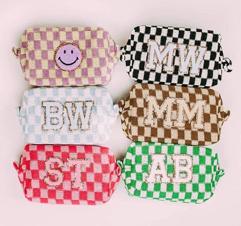 6 Pcs Checkered Makeup Bag Preppy Cosmetic Bag Bulk Pink Black Makeup Pouch Personalize Travel Toiletry Bag Organizer Cute DIY Makeup Brushes Stor...