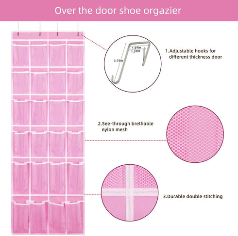 Hanging Shoe Organizer, Over The Door Shoe Organizer with 24 Breathable Mesh Pockets for Men Women Kids Hanging Shoe Storage Rack Organizer Size:5...
