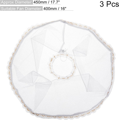 MECCANIXITY Electric Fan Dust Cover 16 Inch Lace Decor Washable Dustproof Guard Mesh Net for Protection, White Pack of 3...