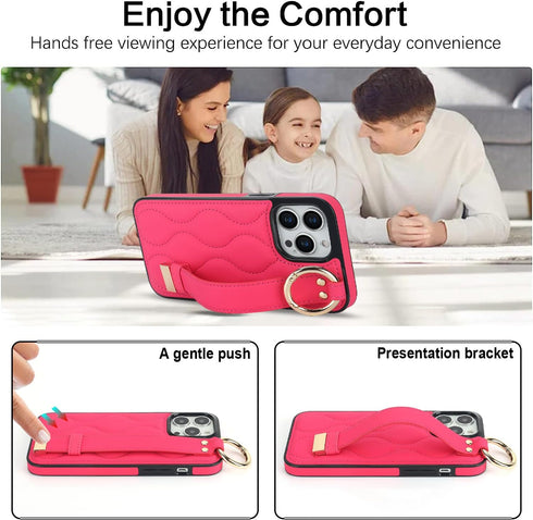 Compatible with iPhone 13 Pro Case 6.1 Inch with Ring and Finger Strap, Shockproof Stylish Protective Cover for iPhone 13 Pro (Rose-red)...