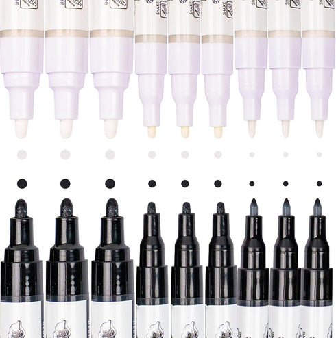 PINTAR Black & White Markers - Outline Watercolor Paint Pens - Drawing & Calligraphy Markers - Acrylic Paint Pens for Rock Painting, Wood, Glass, ...