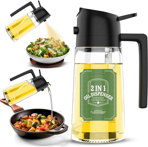 Oil Dispenser for Kitchen – Oil Sprayer for Cooking and Olive Oil Dispenser Spray Bottle, 2 in 1 Oil Dispenser and Oil Sprayer, Pourer & Oil Miste...