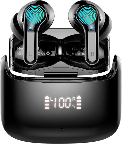 Wireless Earbud, Bluetooth Headphones 5.3 Stereo Bass Earphones 2023 Noise Cancelling 40H Dual Mic Call Earbud in-Ear USB-C LED Display IP7 Waterp...