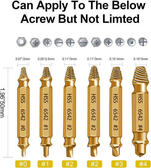 Damaged Screw Extractor Set- 6 psc HSS 6542 Stripped Screw Removal Tool, Stripped Screws Nuts & Bolts Drill Bit Tools for Easy Removal of Rusty & ...