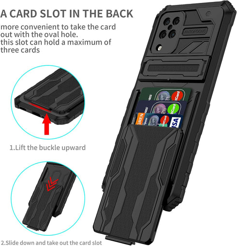 Samsung Galaxy A12 Case with Card Holder Detachable Wallet Cover, Built-in Phone Kickstand Screen Protector Full Body Shockproof Phone Case for Sa...