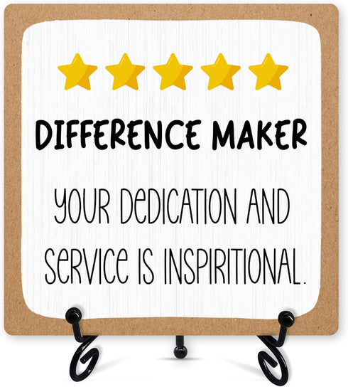 Office Wood Desk Decor, Difference Maker Sign With Iron Stand, Inspirational Gifts For Women Men Coworkers Friends Boss Leader, Rustic Home Office...