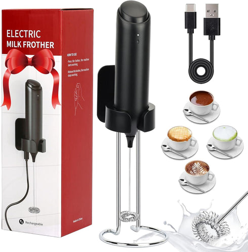 Rechargeable Milk Frother Handheld, Electric Foam Maker with with Wireless Charging Base Frother Drink Mixer with Stands for Coffee, Lattes, Cappu...