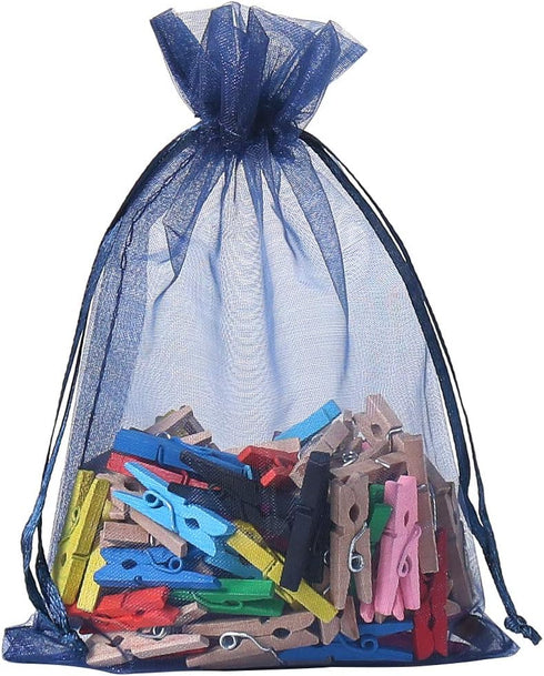 HRX Package 100pcs Organza Gift Bags Navy Blue, 4 x 6 inch Mesh Jewelry Pouches Drawstring Party Favor Bags for Small Sample Christmas Candy...