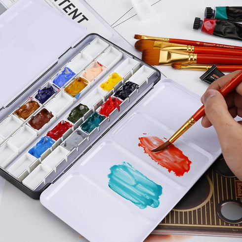 MYARTOOL Empty Watercolor Palette Tins, Metal Watercolor Tin Palette Paint Case with Fold-Out Palette Holds 24 Full Pans for DIY Watercolor Travel...