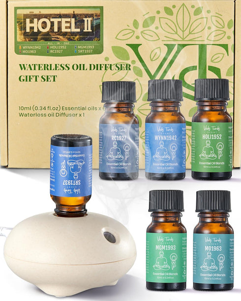 VTS Hotel Scent Essential Oils with Waterless Diffuser, Luxury Hotel Inspired Home Fragrance Aromatherapy Oil Blends 6x10ml, Air Freshener Hotel C...