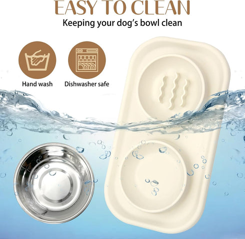 BNOSDM Slow Feeder Dog Cat Bowls, Stainless Steel with Silicone Mat Dog Food and Water Bowls Set, Pet Feeder to Slow Down Eating for Cats, Small D...