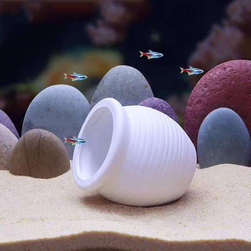 White Cute Ceramic Shrimp Shelter Betta Fish Tank Decor Jar Ornaments Aquarium Hideout Caves Landscape Decorations for Small Fish to Breed Hide (L...