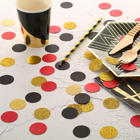 Glitter Confetti Circles Table Decoration and Wedding Party Decoration, 1.2’’ in Diameter (gold glitter, black, red,300pc)...