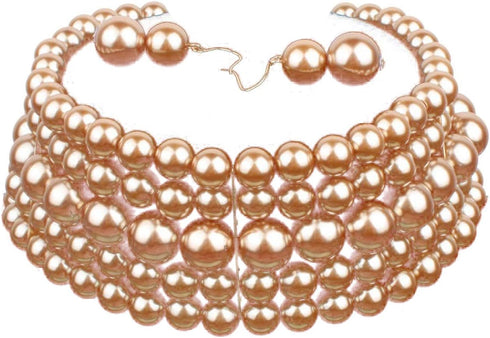 COLORFUL BLING 5 Rows Elegant Simulated Pearl Strand Choker Necklace With Earrings Set Women Ladies Statement Jewelry...
