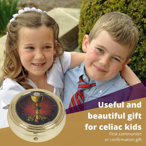 Gold Tone IHS Chalice and Host Communion PYX with Epoxy Lid, 2 1/4 Inch...