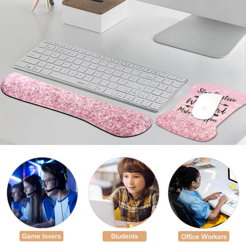 iCasso Pink Mouse Pad, Keyboard Wrist Rest and Mouse Wrist Rest Pad, Memory Foam, Ergonomic Support, Easy Typing and Relieve Wrist Pain, Perfect f...