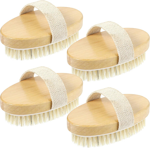 4pcs Dry Brushing Body Brush, Natural Bristle Dry Skin Exfoliating Brush Body Scrub for Flawless Skin, Cellulite Treatment, Lymphatic Drainage and...