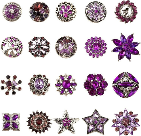 20 Pcs Mixed Style Rhinestone Snap Buttons, Purple Jewelry Charms Ginger Buttons Crystal Press Buttons Snap Charms for Necklace Bracelet Jewelry M...