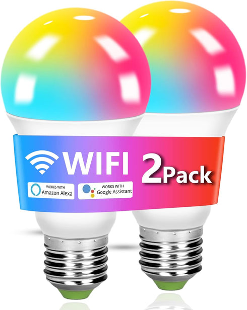 2 Pack LED Smart Light Bulb Color Changing A19 LED Light Bulbs, Light Bulbs Bluetooth Speaker&WiFi Light Bulb,1000LM RGB Dimmable,Google Home & Al...