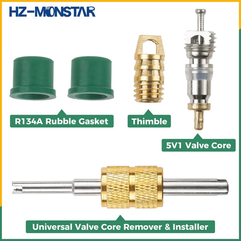 R410A R134A Adapters Mini Split Adapter Fitting Kit 5/16" SAE 1/4" SAE Flare, 1/2 Acme 1/4" SAE Female to Male Brass Fitting Kit with Valve Core R...