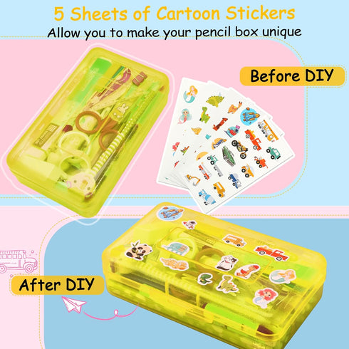 Sooez 1 Pack Clear Pencil Box, Plastic Hard Pencil Case with Stickers, Large Crayon Box with Snap-tight Lid, Stackable Storage Box Art Craft Marke...