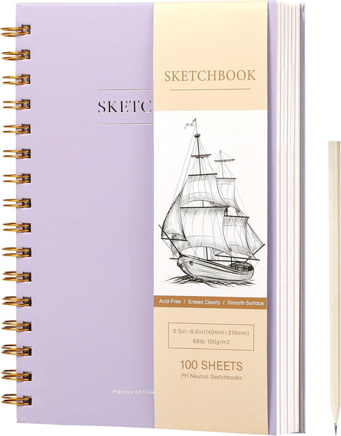 Yoment 5.5" x 8.5" Sketchbook for Drawing Small Spiral Bound Sketch Pad for Kids Hardcover Sketch Book(68lb/100gsm) Artist Drawing Blank Paper Not...