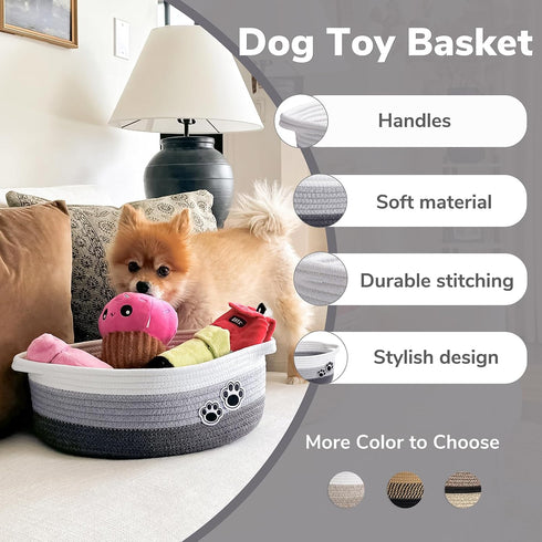 Small Dog Toy Basket, Cute Woven Basket for Shelves, Decorative Rope Storage Basket for Nursery, Baby Gift Basket for Diapers, 12 x 8 x 5 inches...