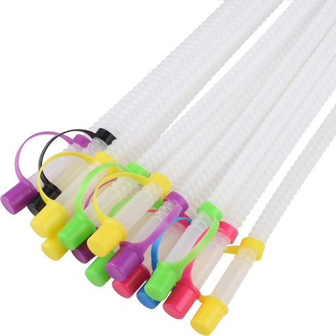 Bendable Straws with Straw Covers Cap - 11 inch Long Flexible Straws - Bendy Drinking Straws Reusable with Covers Cap Assorted Colors - 14 Pack...