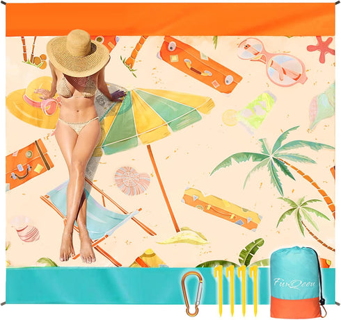 FunQeeu Beach Blanket, Sandproof Extra Large Beach Mat 83" X 79" for 2-8 Adults Waterproof Oversized Lightweight Quick Drying Outdoor Picnic Blank...
