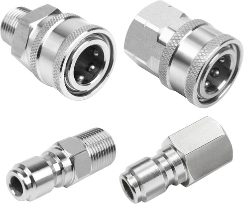 Non Rust 2 Sets 1/4 Inch Pressure Washer Coupler Quick Connect Plug, Stainless Steel Male and Female Quick Connect Fittings, Pressure Washer Adapt...