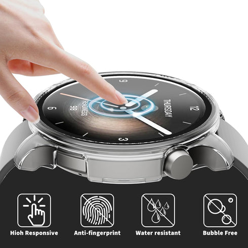 for Amazfit Balance Smartwatch Screen Protector Case, 2-Pack Hard PC Bumper Built-in Tempered Glass Film Face Cover Replacement Accessories for Am...
