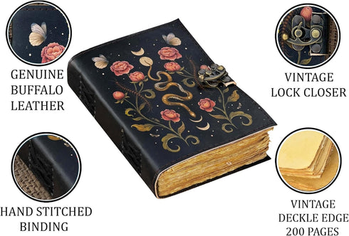 Blank Spell Book of Shadows Journal Moon Phase Printed Witchcraft Supplies Wiccan Notebook Handmade Vintage Deckle Paper Grimoire Journal Leather ...