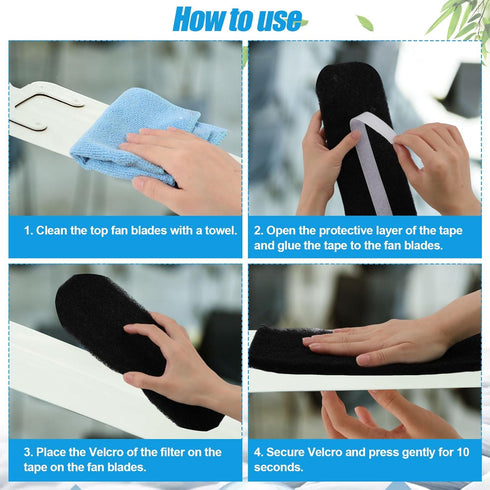5pcs Ceiling Fan Air Filter, Fan Blade Air Purifier Active Carbon Filter Pads with Double-sided Tape for Home Office Keep Air Fresh Cleaning Conta...