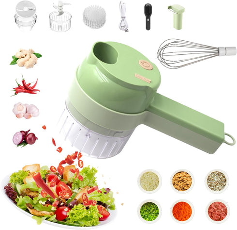 AXEDAES 4 in 1 Multi-Functional Portable Electric Vegetable Cutter Set, Wireless Vegetable Processor for Garlic, Peppers, Onions, Celery, Ginger, ...