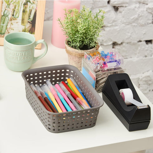 EZOWare Gray Plastic Knit Storage Trays, Desk Drawer Divider Bin for Office School Supplies Organizer - Pack of 4 (7.7x5.3x2.4 Inch)...