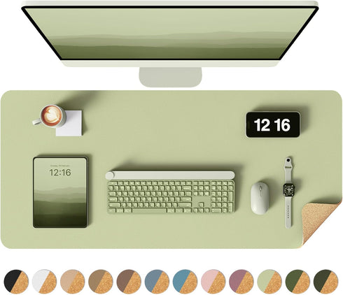 YSAGi Double-Sided Desk Pad, 31.5"x15.7" Leather Desk Mat, Eco Cork Desk Pad Protector,Large Mouse Pad,Waterproof Desk Blotter for Office/Home (Ma...