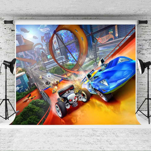 EOA 7(W) x5(H) FT Wheels Wild Hot Racer Photogarphy Backdrops Birthday Party Video Game Background Car Racing Kids Banner Photo Shoot Studio Props...