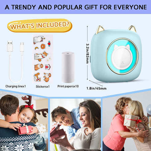Mini Printer Portable, Bluetooth Pocket Thermal Sticker Printer with 10 Rolls Thermal Paper and Sticker Mini Thermal Printer for iOS & Android Ink...