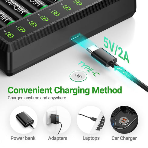 HiQuick Rechargeable AAA Batteries with 8 Bay Battery Charger,1.2V 1100Mah Low Self-Discharge Ni-MH AAA Batteries 16 Pack with Battery Charger for...