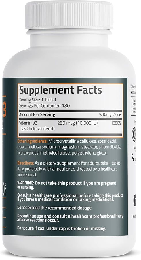 Bronson Vitamin D3 10,000 IU (250 MCG) for Healthy Muscle Function and Immune Support, Non-GMO, 180 Tablets...