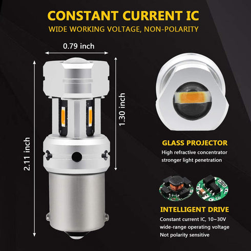 PHINLION 3600 Lumens 1156 7506 Amber LED Turn Signal Light Bulbs Super Bright P21W 1141 2396 7506 LED Bulb for Car Truck Motorcycle RV Blinker Lig...