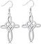 Sllaiss Sterling Silver Celtic Knot Cross Dangle Earrings White Gold Plated Good Luck Vintage Cross Drop Earrings Irish Jewelry...