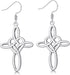 Sllaiss Sterling Silver Celtic Knot Cross Dangle Earrings White Gold Plated Good Luck Vintage Cross Drop Earrings Irish Jewelry...