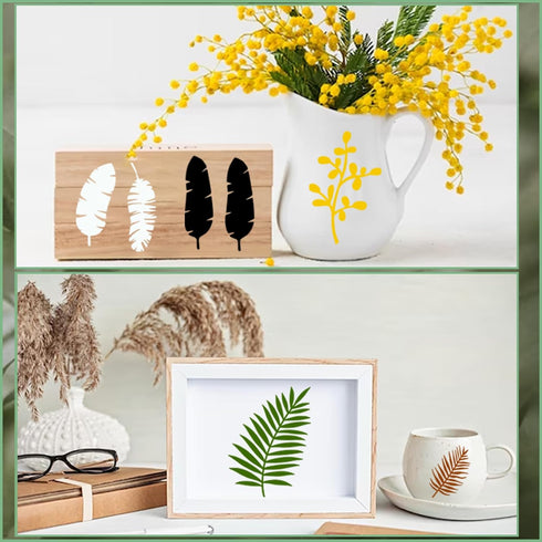 Small Leaf Stencils for Painting on Wood Stone Reusable Tropical Leaves Fern Palm Nature Stencils for Kids Adults on Wood Fabric Rock Card Art Pai...