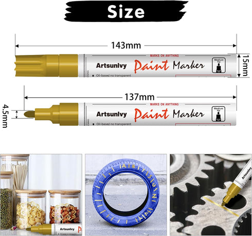 Gold Paint Pens Permanent Markers - 2 Pack Paint Markers for Metal, Rubber,Wood, Rocks, Canvas, Plastic, Dark Surface, Craft Art Supplies, Medium ...