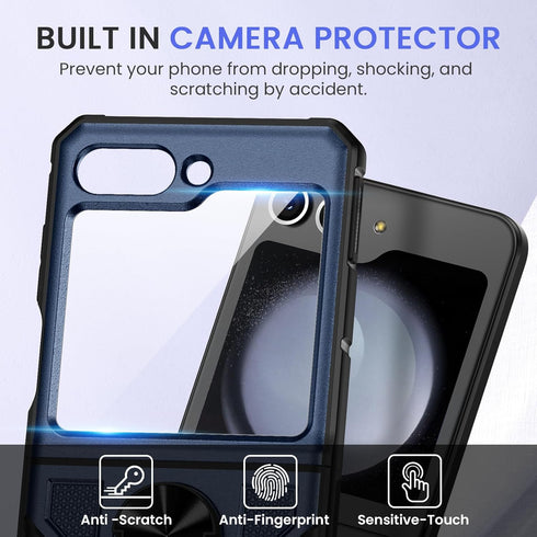 VEGO for Galaxy Z Flip 5 Case, Samsung Z Flip 5 case with Screen Protector & Hinge Protection, 360° Ring Kickstand, Full Body Protective Cover Cas...
